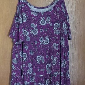 Purple flowered shoulder cut out top